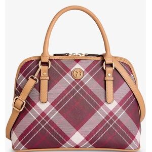 Giani Bernini Burgundy Plaid Satchel with Tan Details